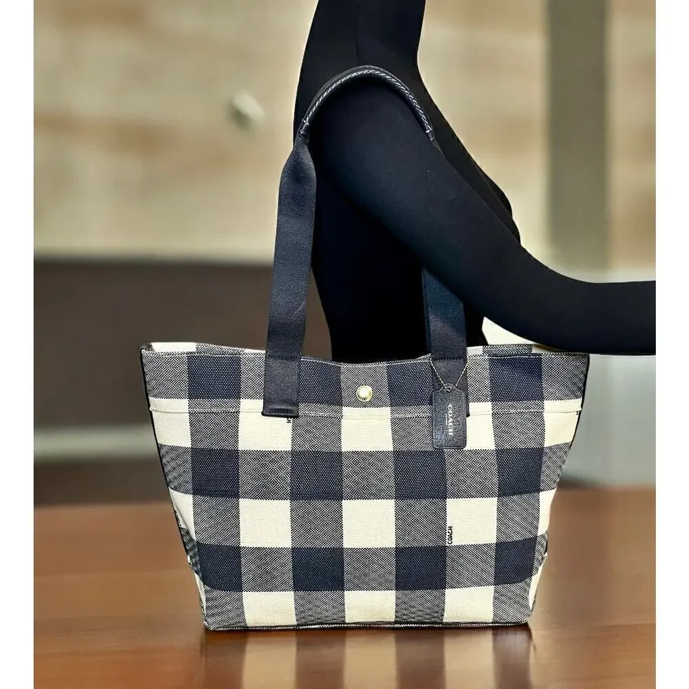 Coach F25919 Buffalo Plaid Canvas Tote Bag